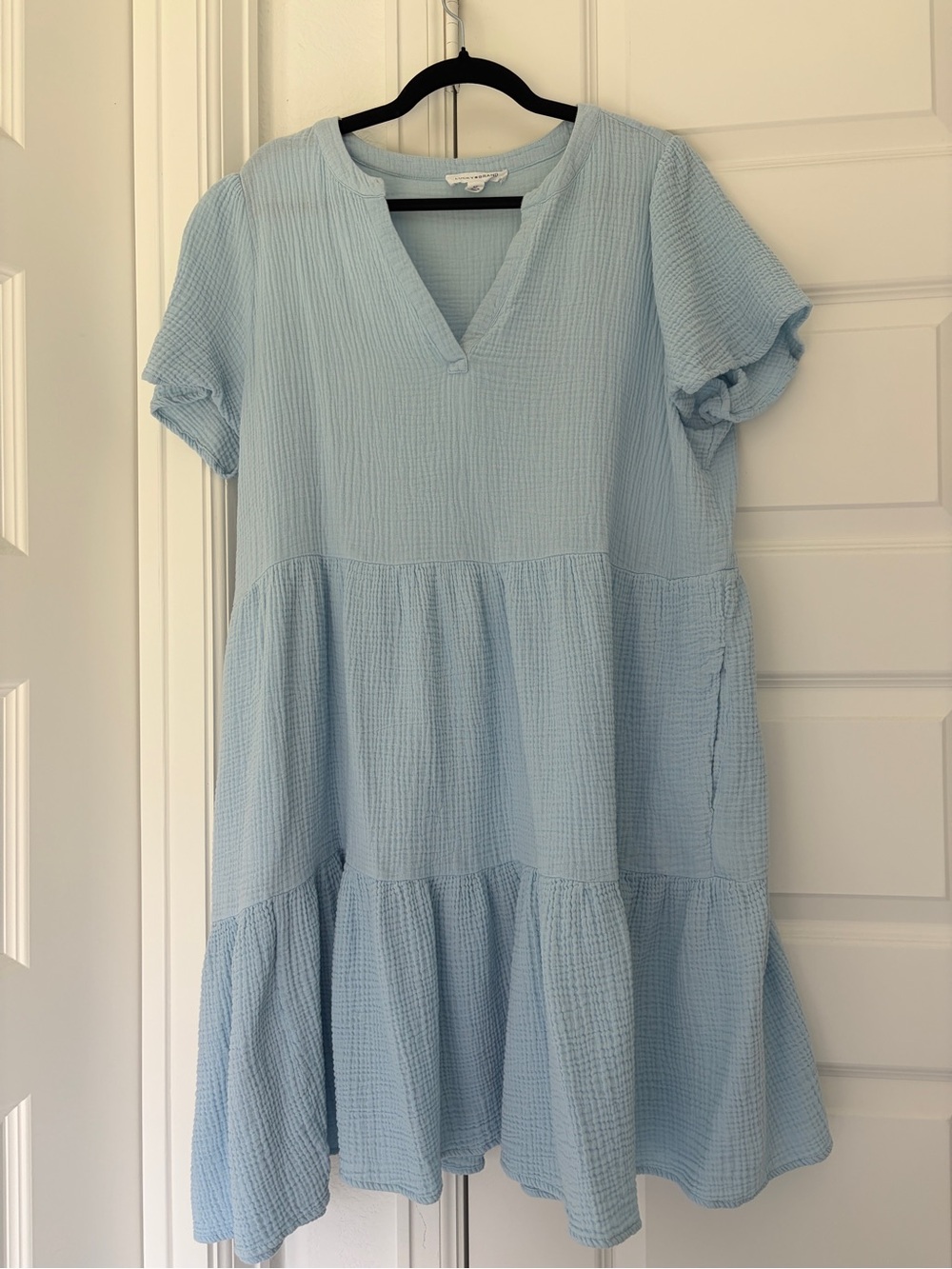 Lucky Brand Light Blue Gauze Tiered V-Neck Women's Dress